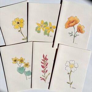 Set of 6 Watercolor Print Cards Flowers All Occasion